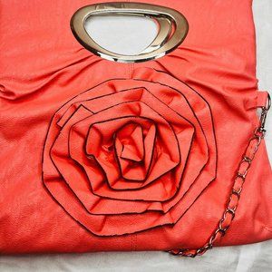 Pink Leather Modern Crossbody bag with Rose